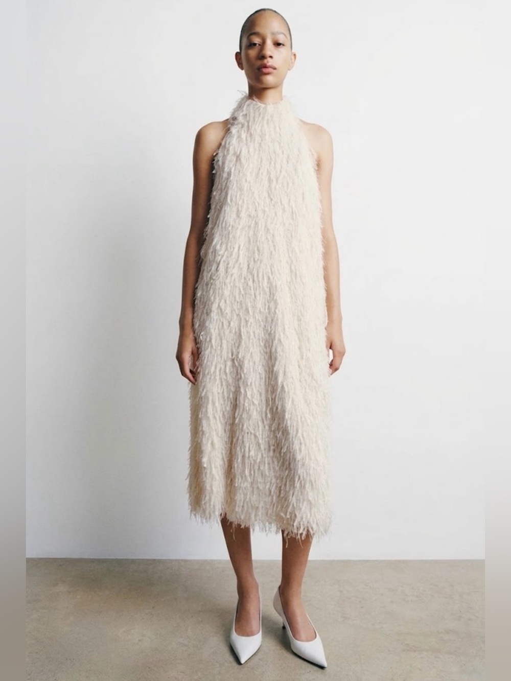 NWT Zara Woman Bloggers Fav ZW COLLECTION HALTER DRESS Feathers Size M